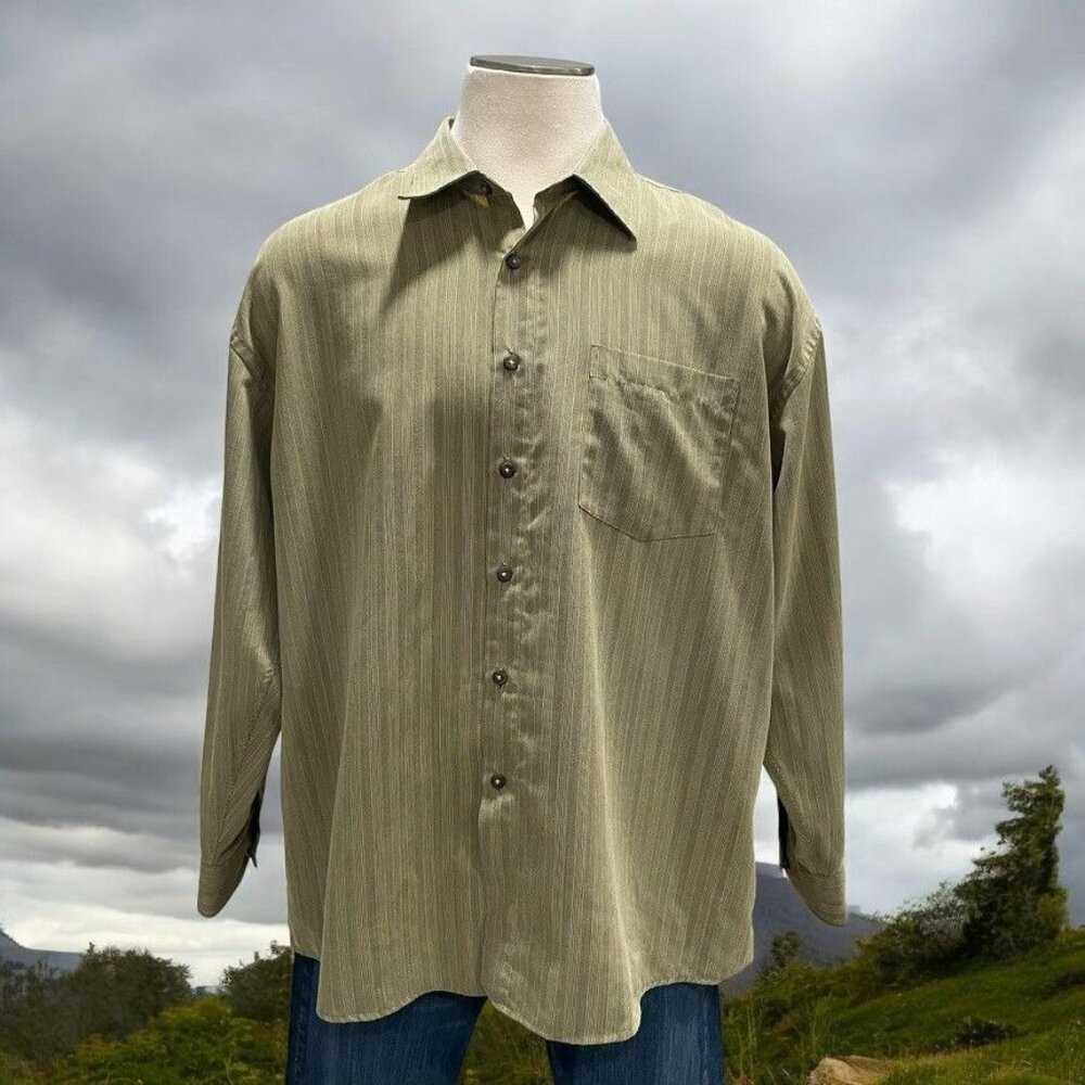 Feldini 2XL Button Down‎ Shirt Striped Rayon Blend Casual Relaxed Fit Classic